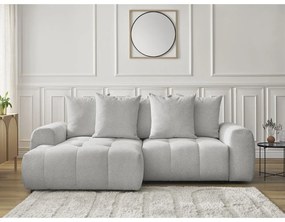 Divano angolare grigio chiaro allungabile/con contenitore (con penisola a sinistra/con chaise lounge) con rivestimento in ciniglia Roxelane – Bobochic Paris