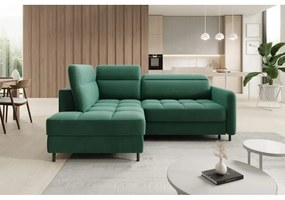 Divano angolare verde allungabile/con contenitore (con penisola a sinistra/a L) e rivestimento in velluto Barea – ELTAP