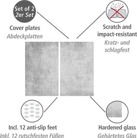 Set di copri fornelli in vetro temperato 2 pz 30x52 cm Concrete – Allstar