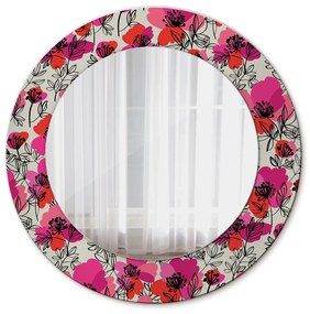 Specchio tondo con decoro Poppies rosa fi 50 cm