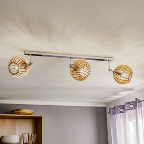 Argon Plafoniera Paz  cromata Sfera con lamelle in legno, a 3 luci.