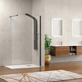 Parete doccia walk in 140 cm con profilo nero opaco KW-100B - KAMALU