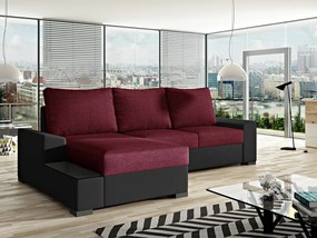 Divano letto matrimoniale angolare Toledo - Ecopelle nero + tessuto bordeaux