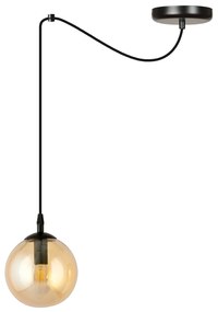 Sospensione 1 Luce Ginevra In Acciaio Nero Con Cavo Lungo E Vetro Ambra
