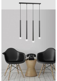 Lampadario 4 Luci Moderno Shu Acciaio Nero E Paralumi A Cilindri Sottili