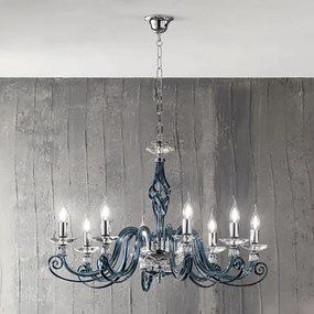 Lampadario a sospensione 1306 in vetro soffiato lavorato a mano 8 luci D84 cm OTTANIO