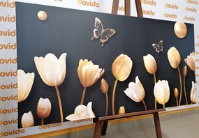 Quadro su tela – Tulipani con motivo dorato