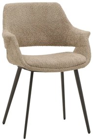Set di sedie EMBAJADORES in tessuto beige effetto bouclé e gambe in metallo nero, con braccioli