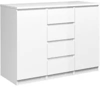 Credenza con ante e cassetti, colore bianco lucido, cm 120 x 90 x 50