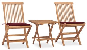 Set Da Pranzo Giardino Pieghevole 3 Pz Cuscino Massello Di Teak /