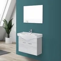 Mobile bagno sospeso 81 cm grigio con 2 ante completo di ceramica e specchio