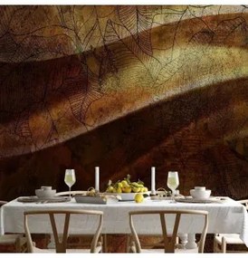 Carta da parati - Liquid gold - abstract wavy composition with leaf patterns Lavabile 250x175
