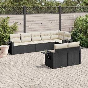 Set divani da giardino con cuscini 8 pz nero in polyrattan