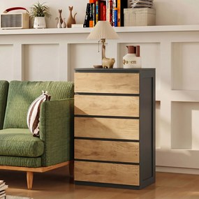 Cassettiera 5 Cassetti 60x39x100 cm con Guide in Metallo e Maniglie Scanalate in Legno Nero e Rovere...
