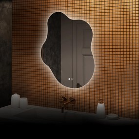 Specchio irregolare con illuminazione, 74×94 cm, bicolore, interruttore touch, tappetino riscaldante