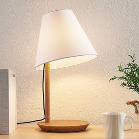 Lucande Lampada da tavolo Jinda, bianco, legno, tessuto, 50 cm, E27