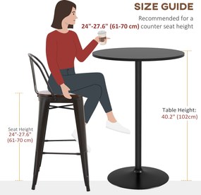 Tavolo Alto da Bar Moderno Rotondo con Base Ø70x102 cm in Acciaio e Piano in MDF Nero...