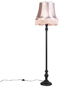 Lampada da terra nera con paralume granny rosa - Classico