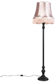 Lampada da terra nera con paralume granny rosa - Classico
