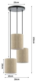 Brilagi - Lampadario sospeso a cavo NORDIC WAVE 3xE27/15W/230V diam. 38 cm lino/nero