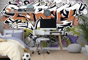 Carta da parati autoadesiva – Scritta Street Art arancione con spray