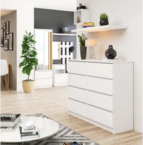 Cassettiera Credenza 120x40x100 Cm 8 Cassetti Artika Bianco Opaco