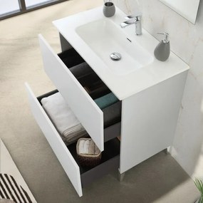 Mobile bagno a terra 80 cm bianco e rovere con cassetti soft-close Kleo