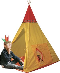 Tenda Indiana per Bambini 100x100x135 cm Struttura in Plastica Tubolare Gialla...