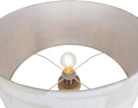 Lampada da terra a treppiede in legno con paralume a righe bianche e beige 50cm - Lou