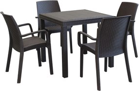 CALIGOLA - set tavolo in resina effetto rattan cm 80 x 80 x 74 h con 4 poltrone Alma