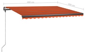 Tenda da Sole Manuale con Palo 400x300 cm Arancione/Marrone
