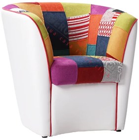 Poltrona VALENTINA in ecopelle Bianco e seduta tessuto PATCHWORK