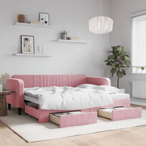 Divano Letto Estraibile Con Cassetti Rosa 90x200 Cm Velluto /