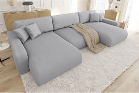 Divano angolare grigio chiaro allungabile/con contenitore (a U) con rivestimento in velluto a coste Sara – Ropez