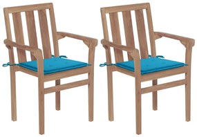 Sedie da giardino 2 pz con cuscini blu massello di teak