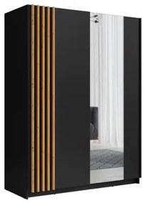 Armadio 150x200h Cm 2 Ante Scorrevoli Con Specchio Nero Listelli Rovere Bayadero