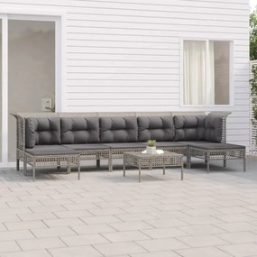 Set Divani da Giardino 8 pz con Cuscini in Polyrattan Grigio