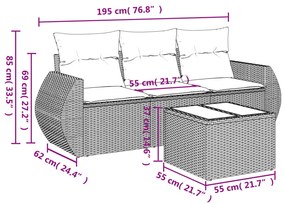 Set divano da giardino 4 pz con cuscini beige in polyrattan