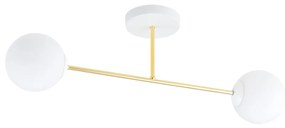 Plafoniera Moderna Magnium 2 Luci In Acciao Oro E Sfere In Vetro Bianco