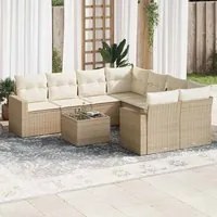 Set Divano da Giardino 9 pz con Cuscini Beige in Polyrattan 3251095