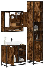 Set Mobili Da Bagno 3 Pz Rovere Fumo İn Legno Multistrato /