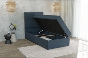 Letto singolo imbottito con contenitore blu scuro con materasso e topper inclusi 100x200 cm Lena – Ropez