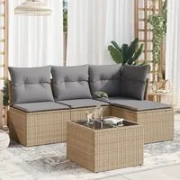 Set Divano da Giardino 5 pz con Cuscini Beige in Polyrattan 3217509