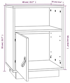 Comodino Bianco 40x34x55 cm in Legno Massello di Pino