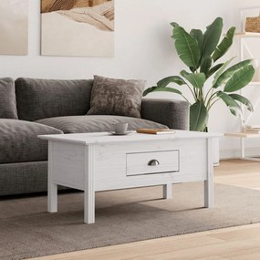 Tavolino Da Salotto Bodo 100x55x46cm Legno Massello Pino Bianco /