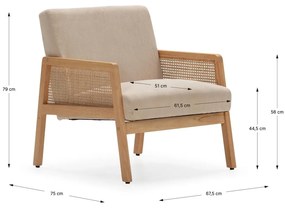 Poltrona con trama beige con rivestimento in velluto a coste Debra – Marckeric