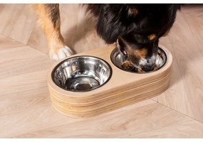 Set di 2 ciotole in metallo con base in legno chiaro Pet, larghezza 18 cm Dinner Time - PT LIVING