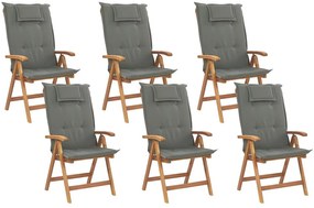 Set di 6 sedie da giardino legno d'acacia cuscini grigio JAVA Beliani