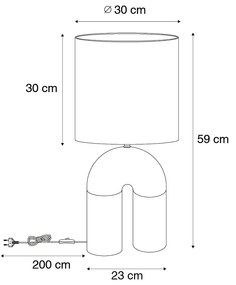 Lampada da tavolo di design verde con paralume in lino bianco - Lotti