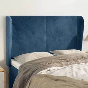 Testiera Ad Orecchio Blu Scuro 147x23x118/128cm İn Velluto /